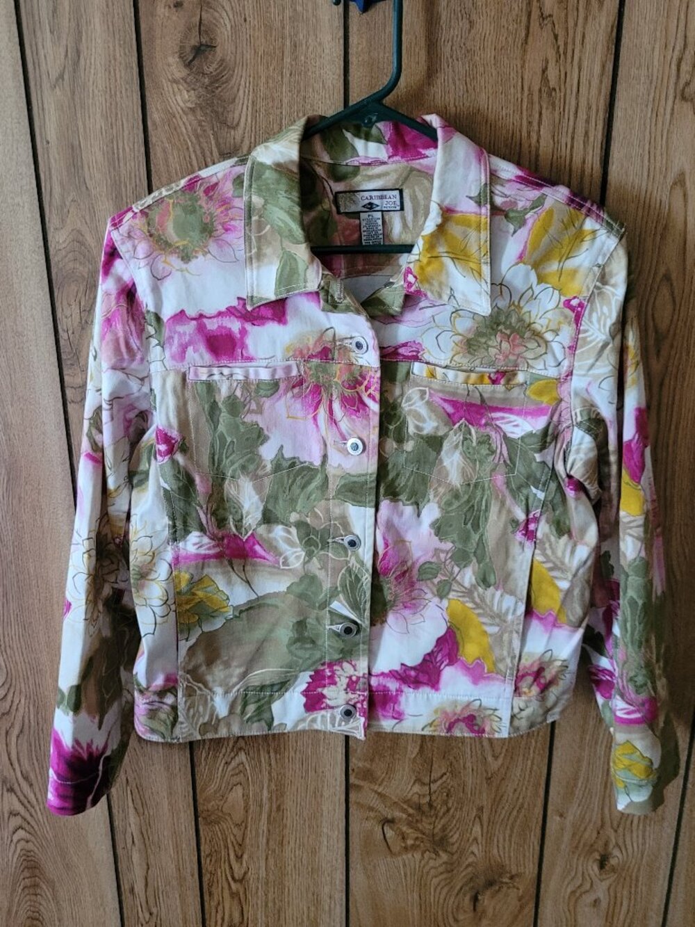 Caribbean Joe Lovely Purple Floral/Abstract Jacket Size Petite Large